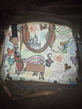 Dooney & Bourke Disney White Multi Crossbody with Tan Leather Trim